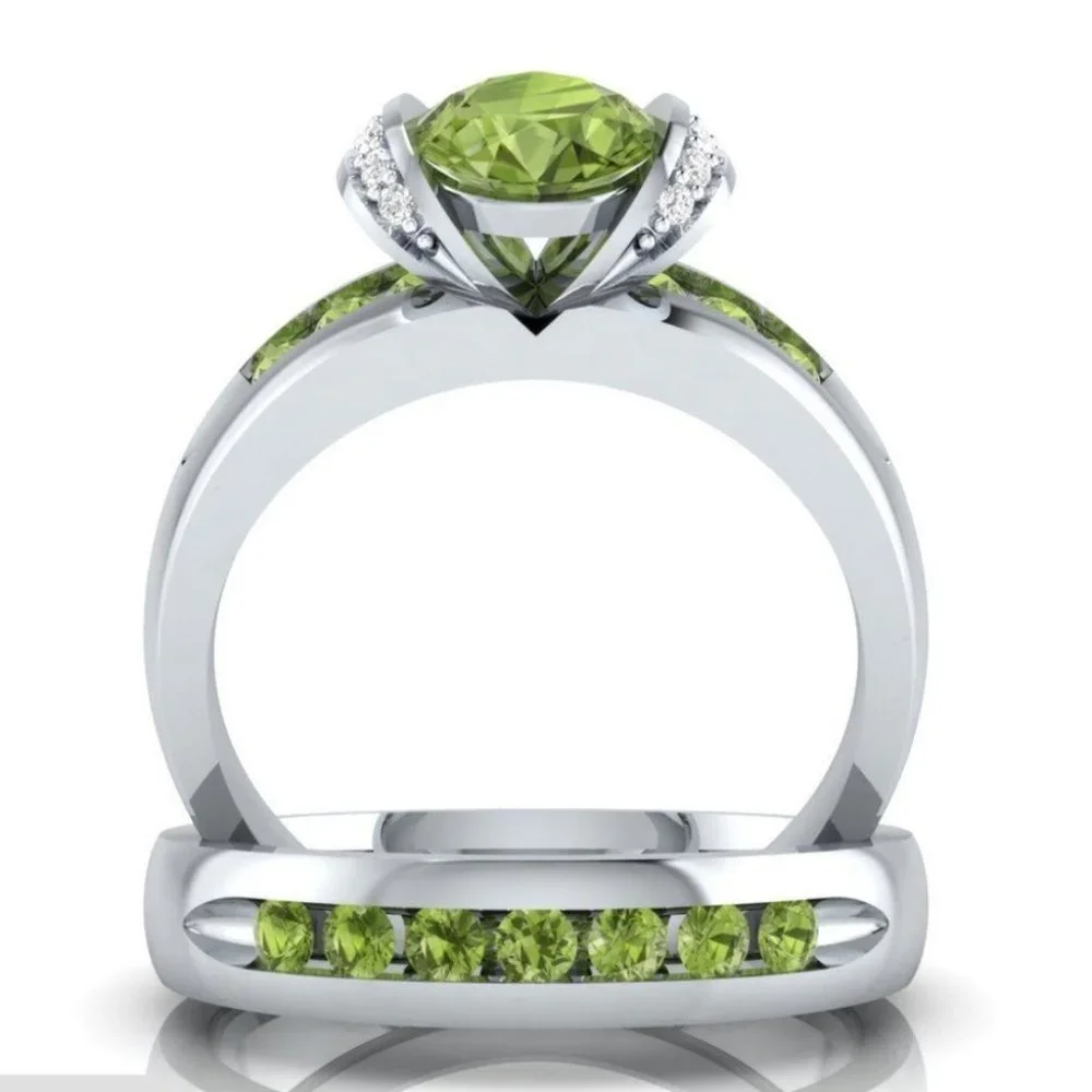 New Elegant 925 Silver Peridot Diamond 2 pc Set